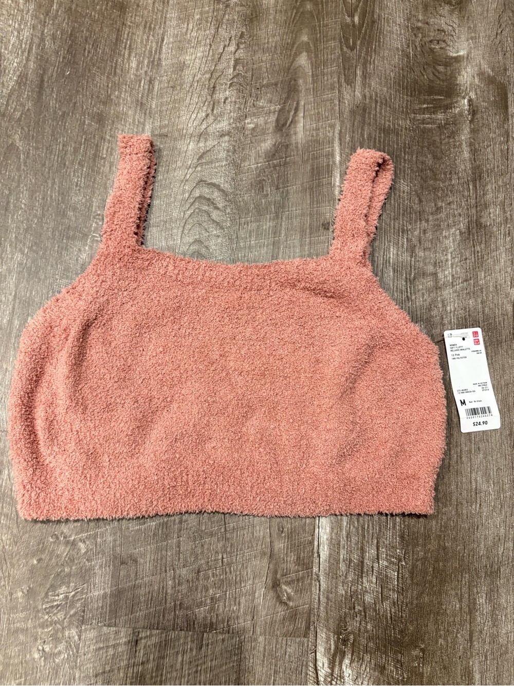 Uniqlo Soft Fluffy Relaxed Bralette Pink Crop Top Medium NWT Soft Girl Y2K